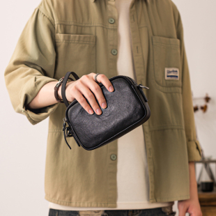 后步原创真皮男士 休闲斜挎包手拿包 单肩小包头层植鞣牛皮简约个性