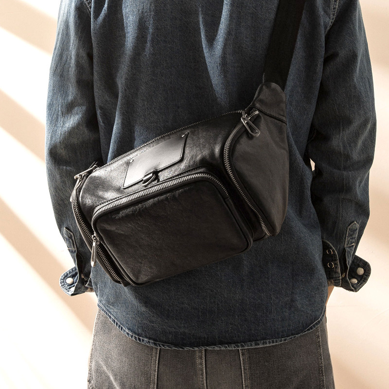 2026新款真皮男士斜挎包头层牛皮多功能胸包百搭腰包休闲单肩包潮
