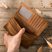 2026男士 复古疯马皮长款 手机钱包真皮头层牛皮日系手工钱夹文艺