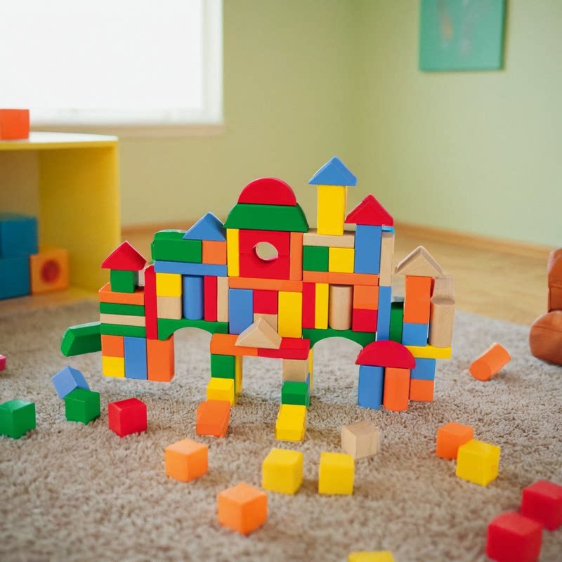 80粒桶装积木益智拼装婴幼儿宝宝木制1岁以上宝宝启蒙建构积木