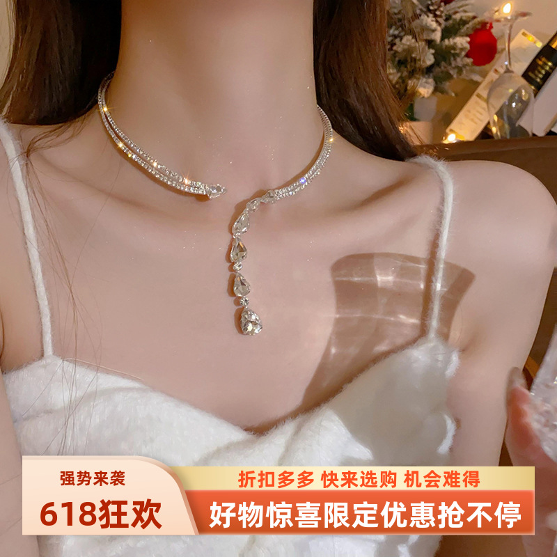 锆石高级新款水滴choker项链女轻