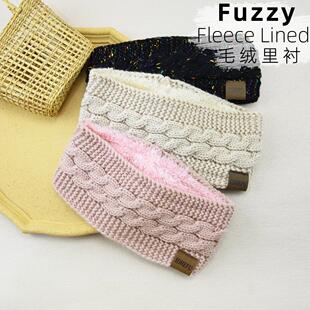 加绒里衬麻花发带针织字母标头带保暖头套欧美运动洗脸发发饰