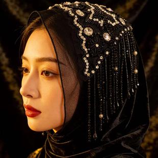 季节新款回族头纱花仙子流苏长巾民族重工套头纱民族风纱巾头巾