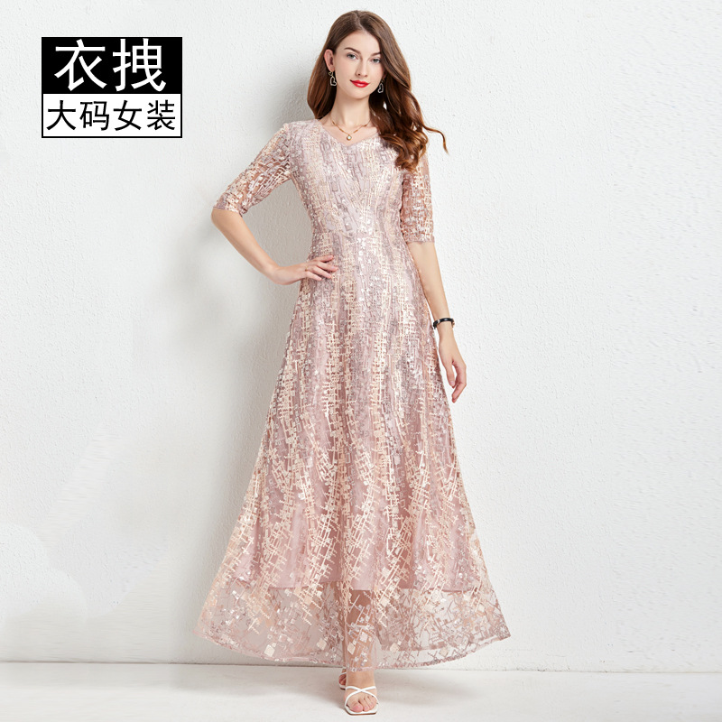 准婆婆婚礼妈妈装晚礼服微胖大码大摆长款结婚宴会妙龄连衣裙