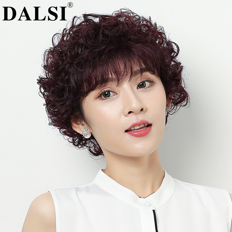 假发女短发真人发丝短卷发气质真发全头套式自然中老年假发套妈妈