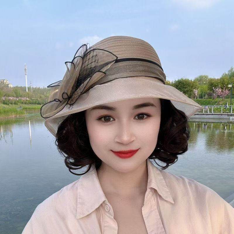 帽子假发一体女时尚夏季新款渔夫帽中长卷发优雅遮阳防晒帽子假发
