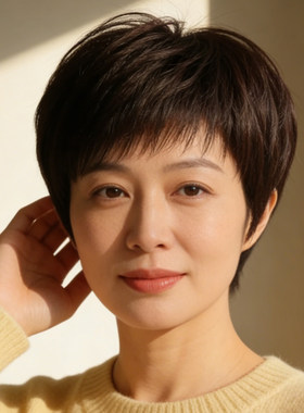 假发女短发中老年妈妈透气轻薄遮白发全真人发丝蓬松自然头套真发