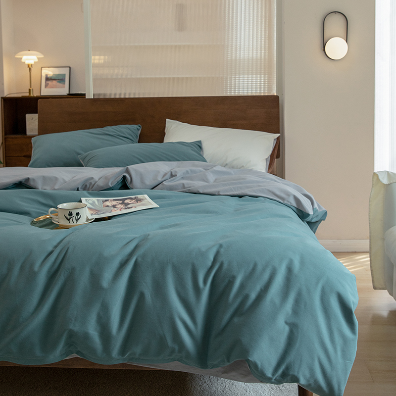 纯棉磨毛四件套ins全棉纯色简约床单床笠款秋冬季被套床上用品