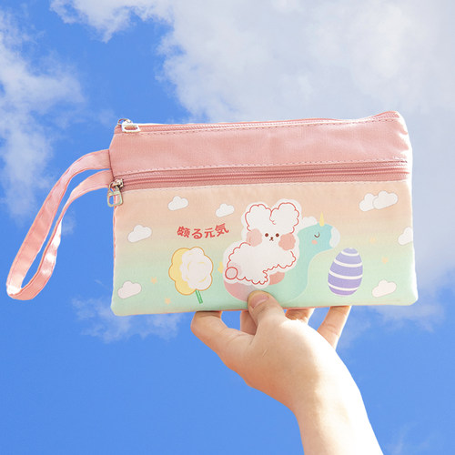 可爱哆嗦兔长款钱包双拉链帆布