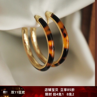 赵露思同款玳瑁色豹纹耳圈素圈耳环2025新款高级感夸张耳饰圈圈