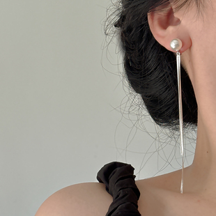 观雾眠长款流苏耳线耳夹无耳洞耳饰2025秋冬新款*级感百搭珍珠耳