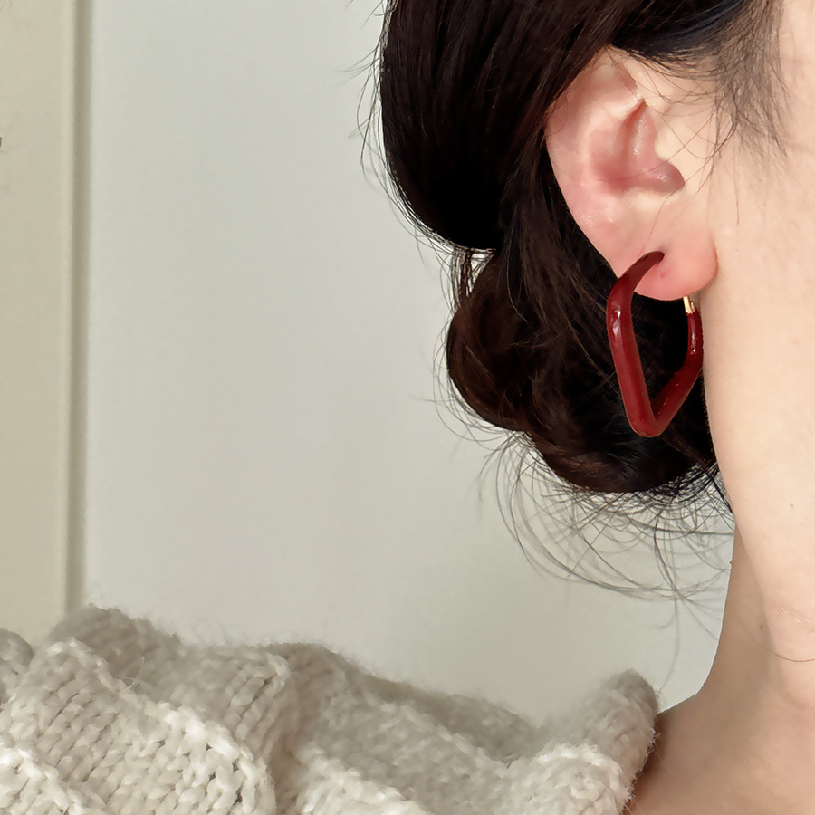 红色菱形大耳环女复古轻奢高级感秋冬耳钉2025新年气质耳饰
