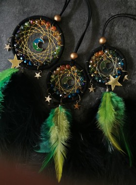 LadyC’S原创手工多巴胺彩虹色捕梦网车载挂饰车挂后视镜装饰礼物