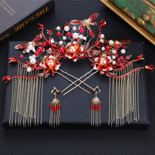 禾服新娘头饰2020新款大气秀禾红色结婚凤冠中式秀禾服圆脸发饰女