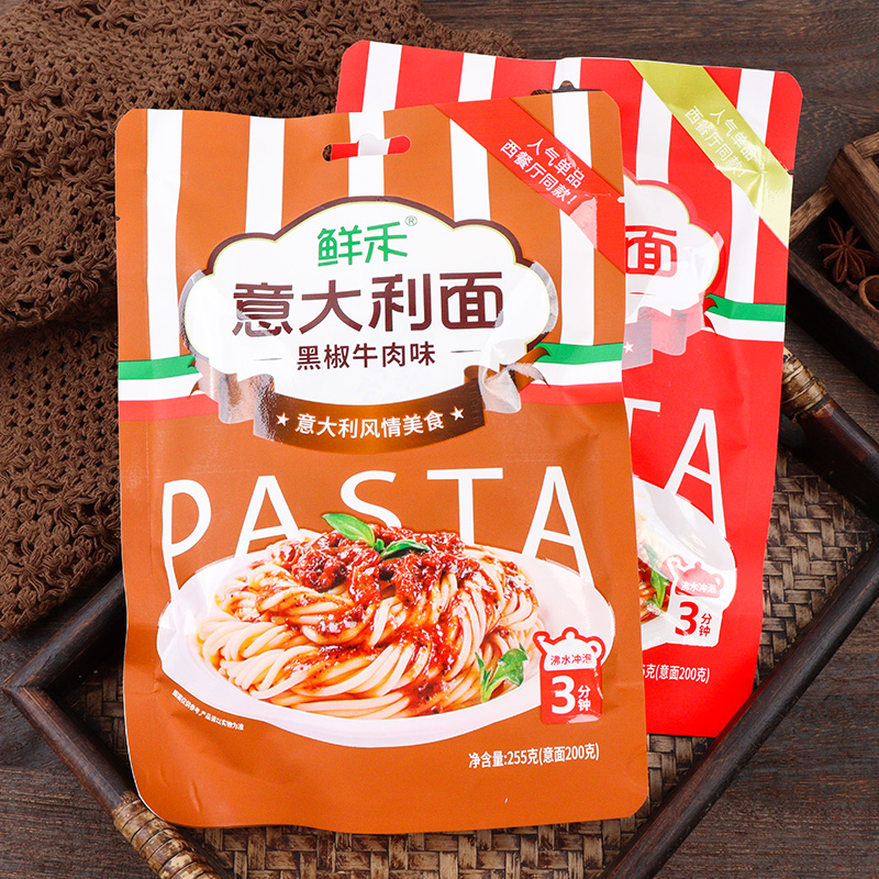 鲜禾意大利面255g黑椒牛肉番茄肉酱味意面即食方便面速食泡面食品