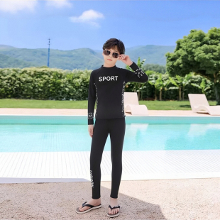 长裤 18岁儿童分体三件套长袖 保守防晒泳衣男童女童运动 夏4 新款