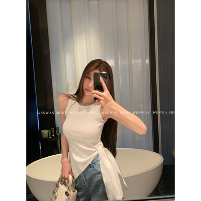 WENWAN【大姐姐】针织绑带吊带背心女辣妹修身百搭纯色上衣