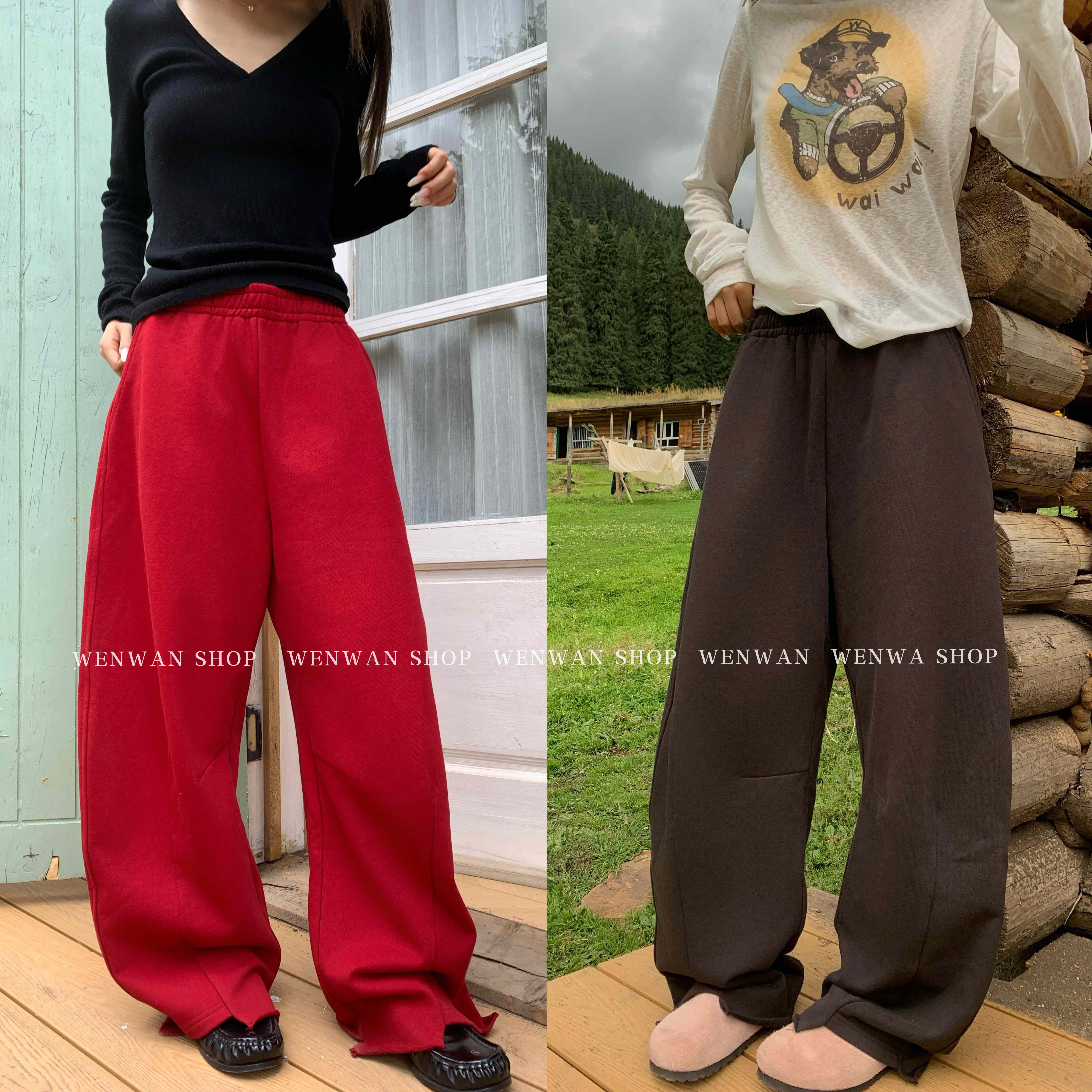 WENWAN【私服共享】2色休闲裤松紧腰长裤