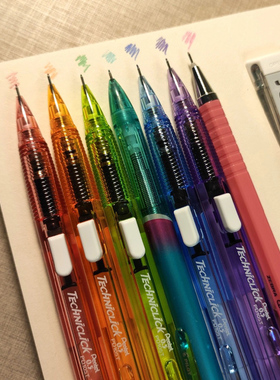 日本Pentel派通自动铅笔0.5透明侧按式PD105T自动笔彩色铅芯画画涂鸦铅笔小学生专用二年级活动铅笔儿童铅笔