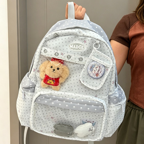 波点满印星星痛包双肩包女2025新款小学生初中生书包大学生女娃包