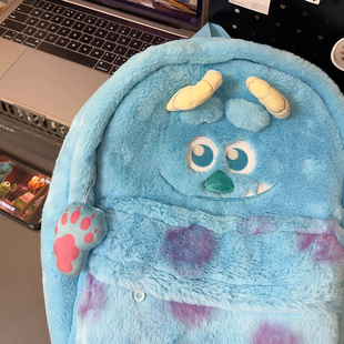 卡通苏利文立体搞怪书包可爱少女心毛绒书包大容量双肩包学生背包