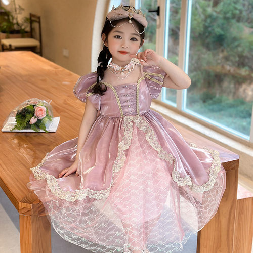 女童公主裙夏季新款短袖美人鱼洛丽塔生日礼服儿童六一表演连衣裙