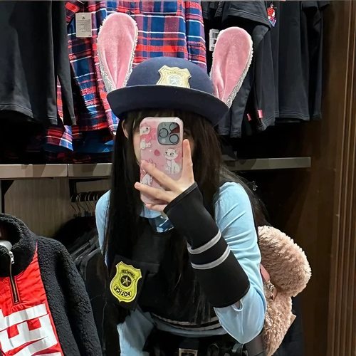 新款朱迪帽子兔子警长毛呢圆顶礼帽jk制服cos疯狂动物城同款头饰