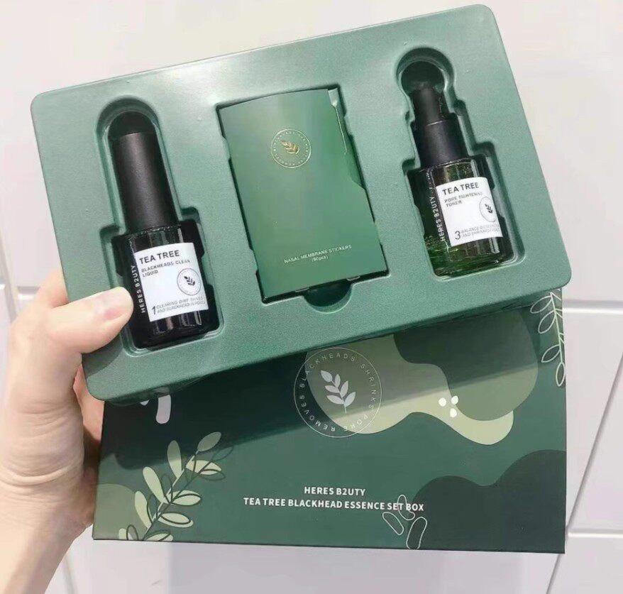 赫瑞丝吸黑头鼻贴收缩毛孔粉刺深层清洁茶树三件套装男女专用神器