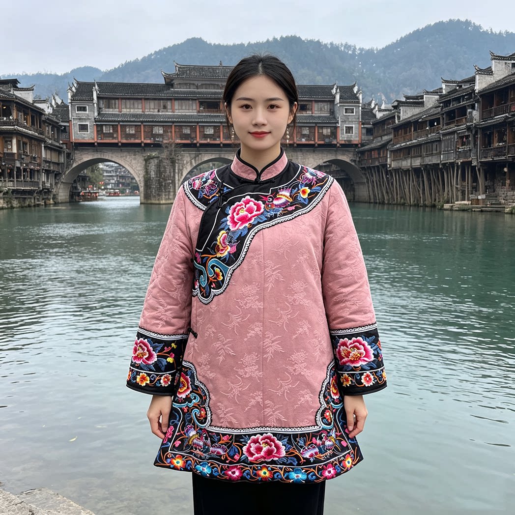 苗族冬季棉服刺绣立领上衣女百搭