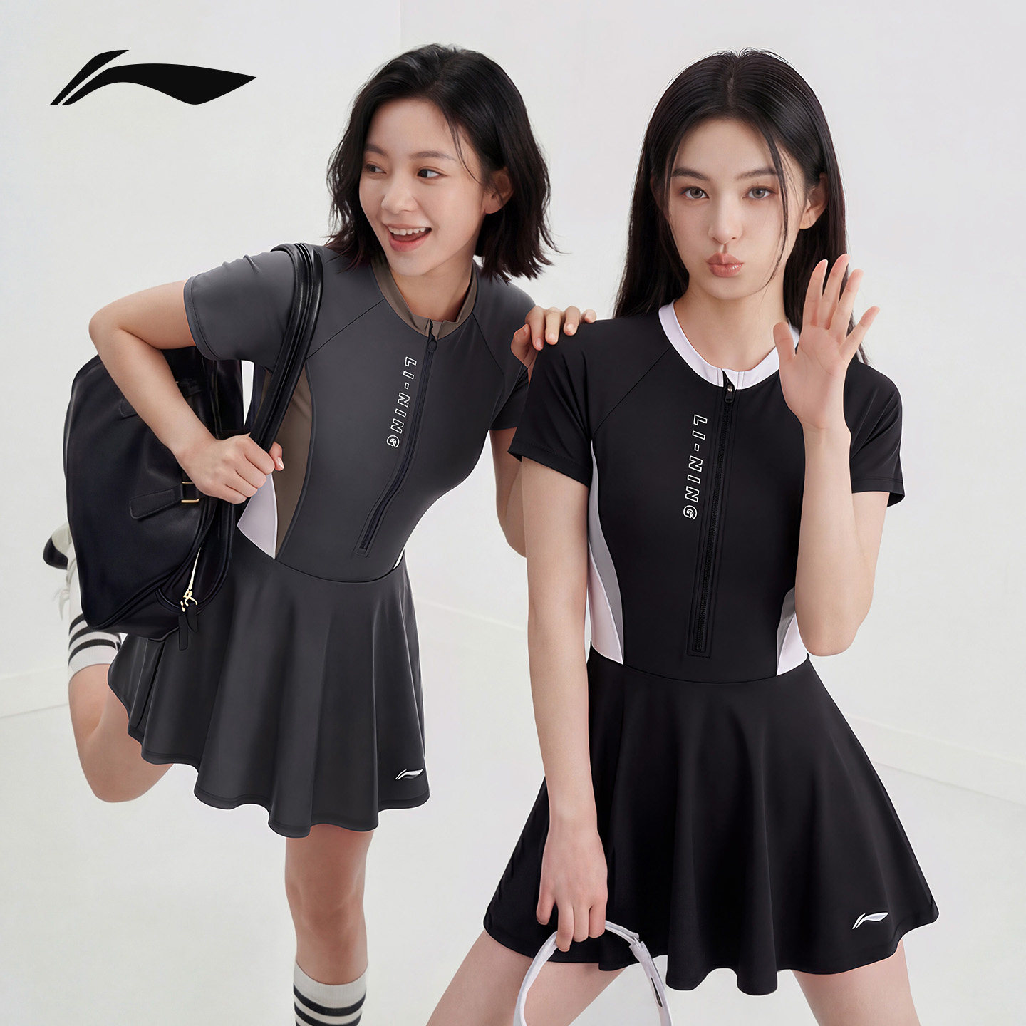 李宁泳衣女士泡温泉微胖女孩遮肉大码保守高级感2026新款成人黑色