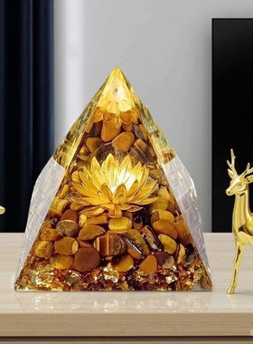 外贸款虎眼石金字塔摆件碎石滴胶树脂工艺品家居办公车载装饰用品