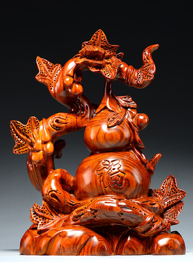 花梨木雕刻如意葫芦摆件实木质葫芦家居客厅办公室装饰摆设工艺品