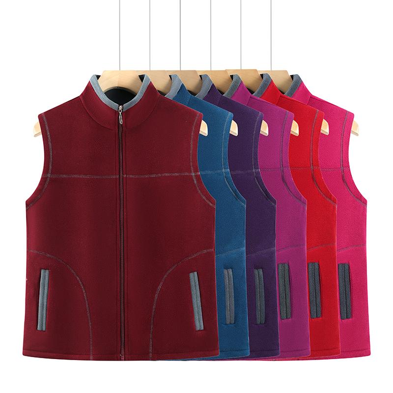 妈妈装春秋冬摇粒绒马甲背心外套抓绒坎肩奶奶宽松上衣中老年女装