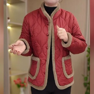 妈妈装 秋冬立领国风洋气棉衣加绒保暖小棉袄中老年女纯色棉服外套