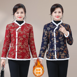 时尚冬装妈妈时尚碎花盘扣小棉衣短款外套加厚大花棉袄女装中国风