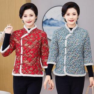 保暖碎花棉服马甲 棉袄中老年女半袖 妈妈秋冬装 加绒民族风加厚中袖