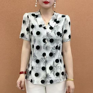 夏装妈妈装宽松弹力半袖衬衫中老年女装大码短袖t恤上衣打底衫