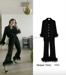 现货|周雨彤同款 正品Sleeper Party 睡衣套装鸵鸟毛睡衣睡裤