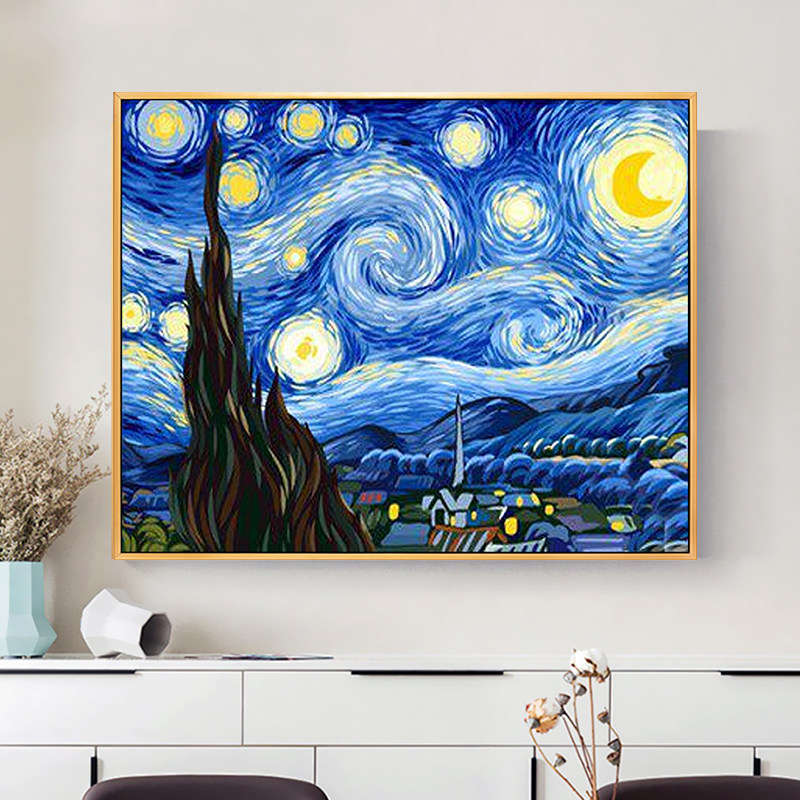 钻石画2024新款梵高星空满钻世界名画水晶带框手工砖石贴画十字绣