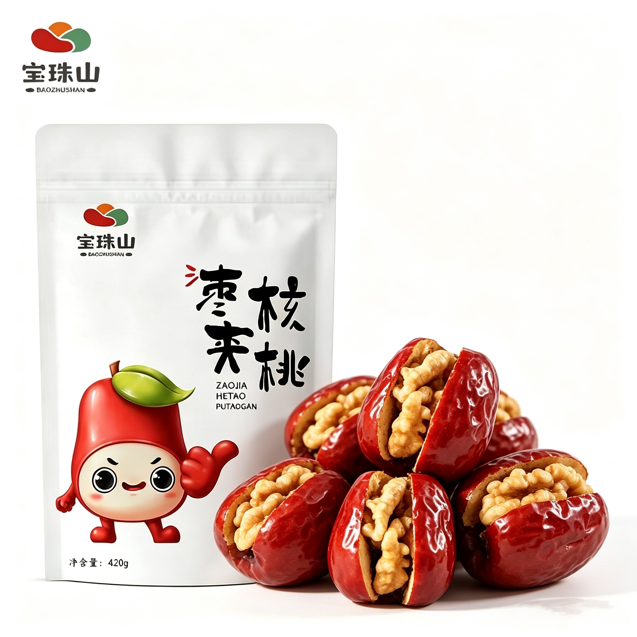 【宝珠山 大红枣夹核桃仁420g】果肉厚实 健康零 营食解馋小吃袋