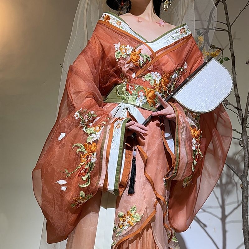 汉服女2025新款战国袍榴火映绡古装国风仙气飘飘大袖衫直裾交领