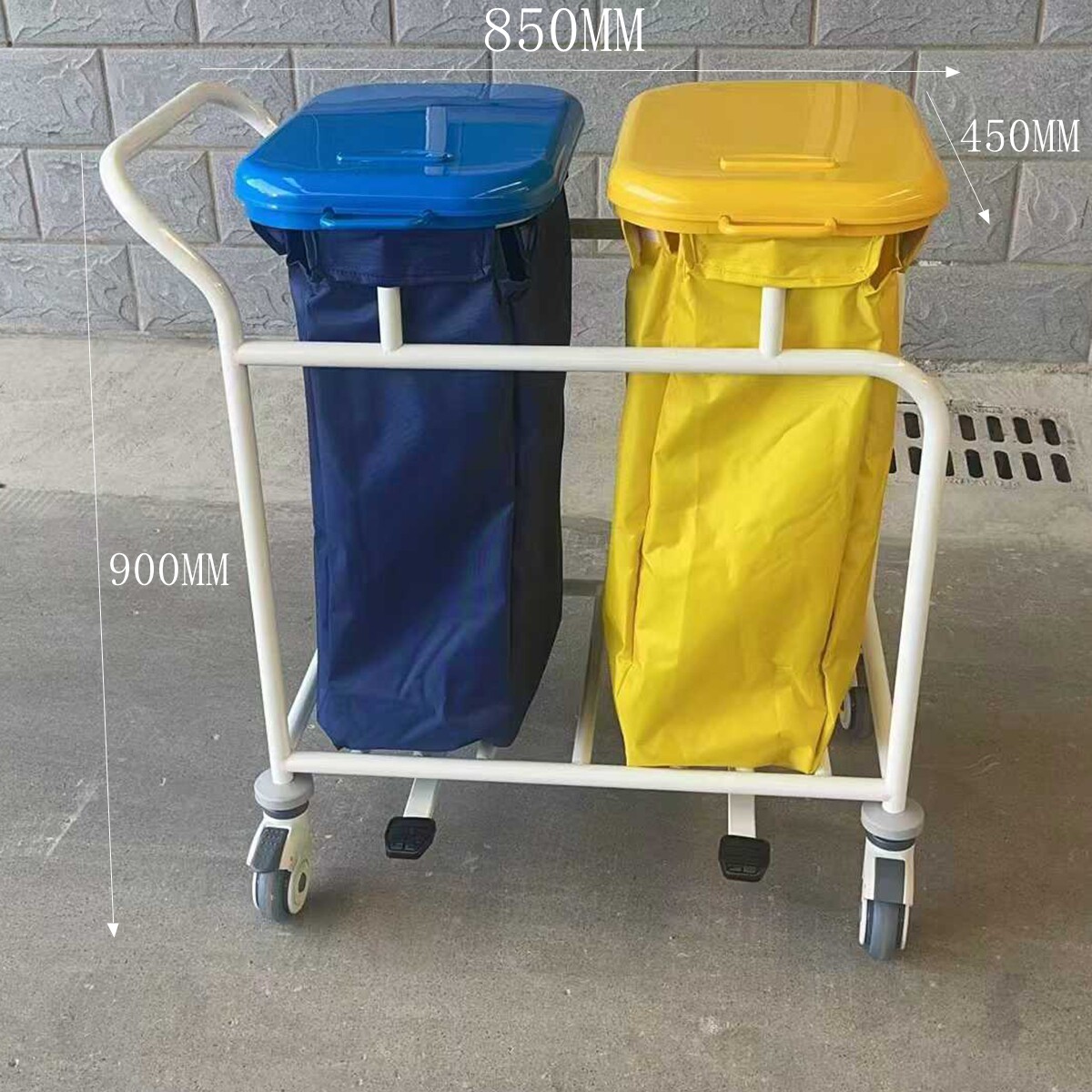 医用晨间护理车双桶脚踏式污物车黄色黄色静音污衣车扫床车