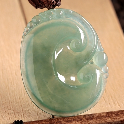 石之富珠宝缅甸天然玉石翡翠A货冰种绿底色如意吊坠19.38克