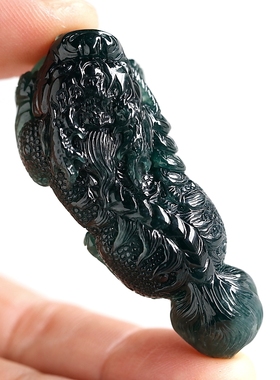 石之富珠宝缅甸天然翡翠A货冰种蓝水貔貅玉吊坠23.37克