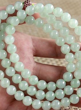 石之富珠宝缅甸天然玉石翡翠A货冰种圆珠项链手链96.18克
