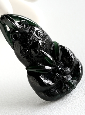 石之富珠宝缅甸天然玉石翡翠A货冰种墨翠吉祥如意玉吊坠11.89克