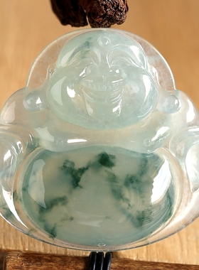 石之富珠宝大师工缅甸天然翡翠冰种飘花佛公吊坠18.84克