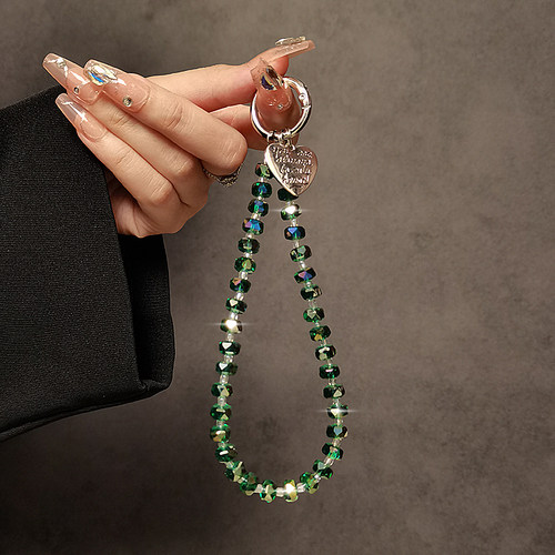 奢华高级感水晶串珠手提链手腕短挂绳带夹片壳钥匙扣包包挂件