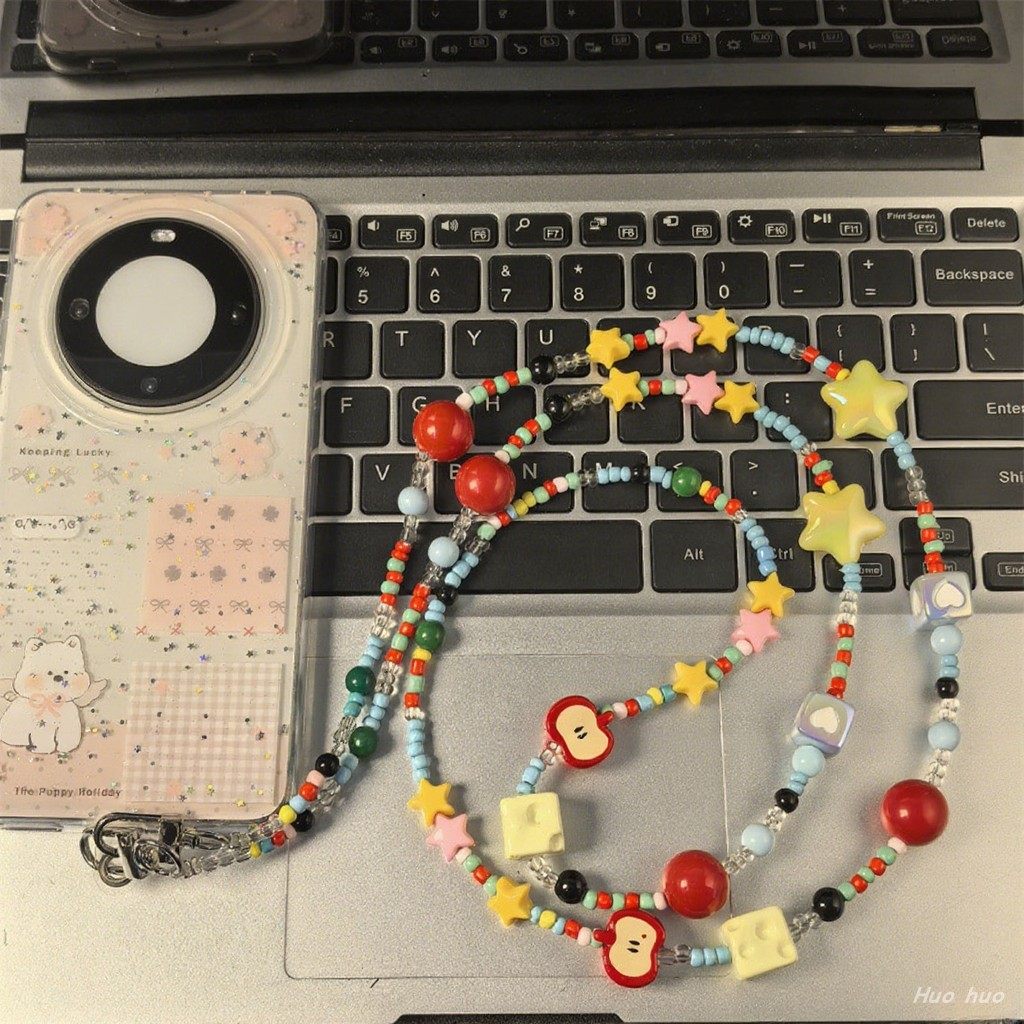 可爱链甜妹少女心串珠挂链夏日彩虹色卡通链条斜挎可背链子