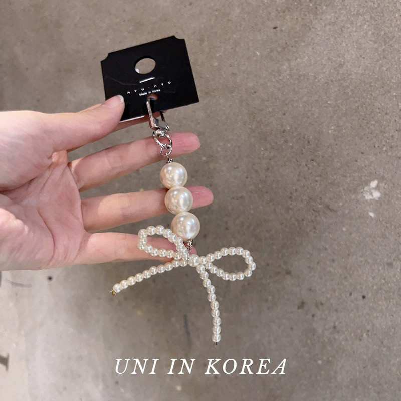 韩国东大门挂件简约时尚珍珠蝴蝶结钥匙扣 包包链 挂饰图片